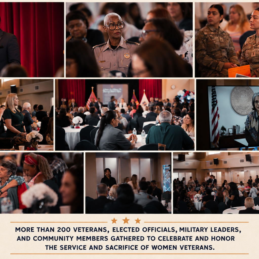 Photo collage of the SDWVA ceremony gathering more than 200 veterans, officials, and community members