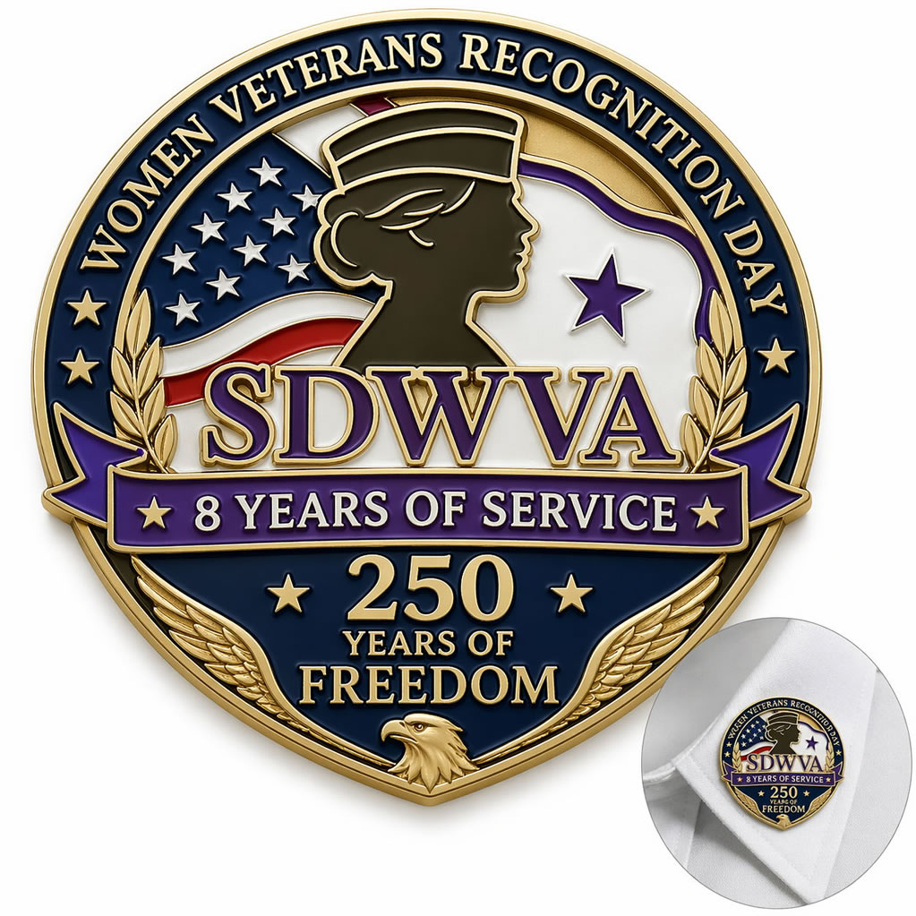 SDWVA commemorative coin marking eight years of service and 250 years of American freedom